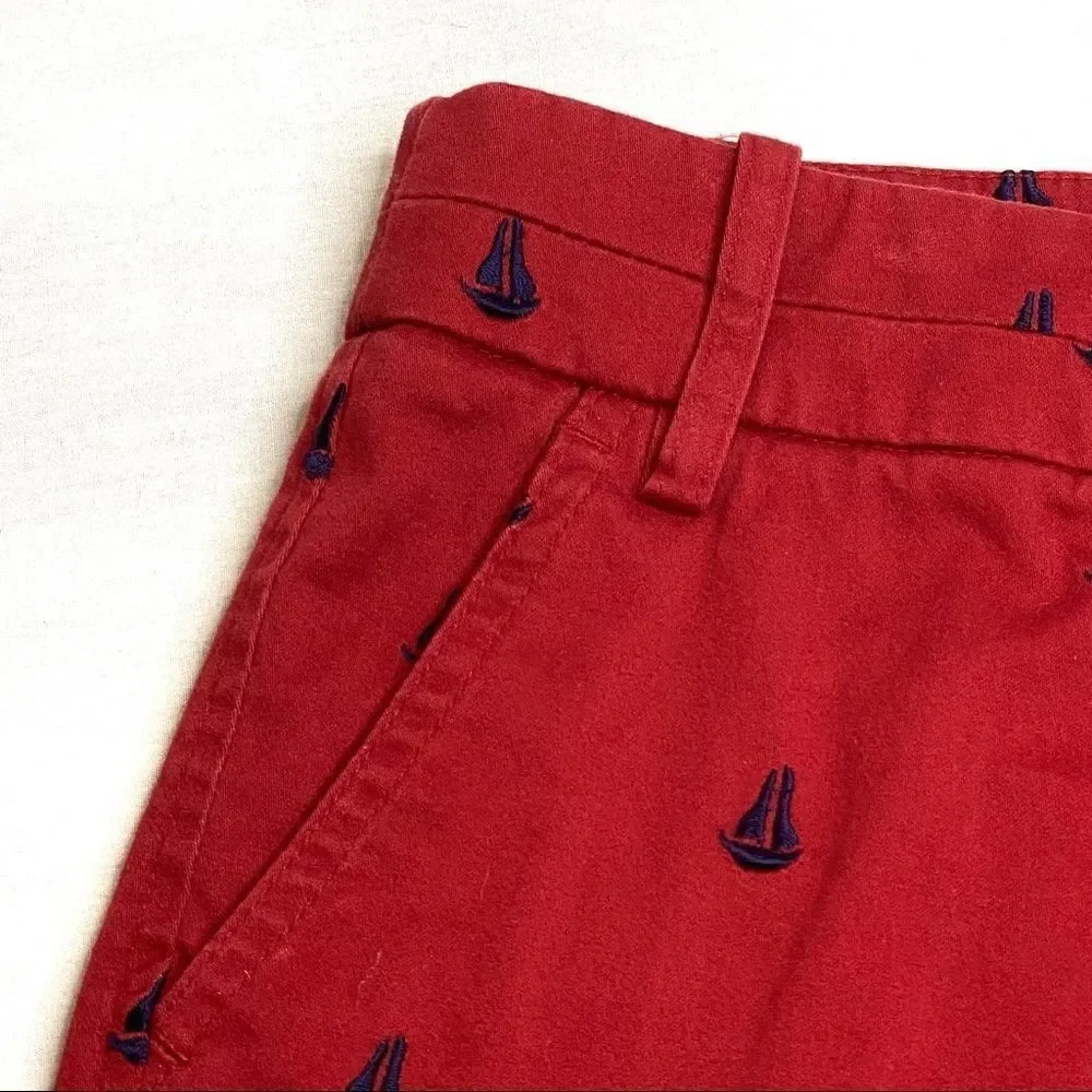 Telluride red with navy blue embroidered sailboat shorts size 6